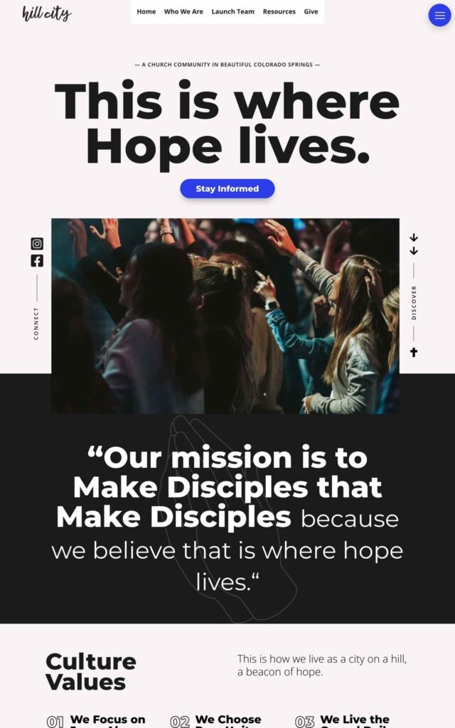 Hill City Church project screenshot by Ericks Webs Design