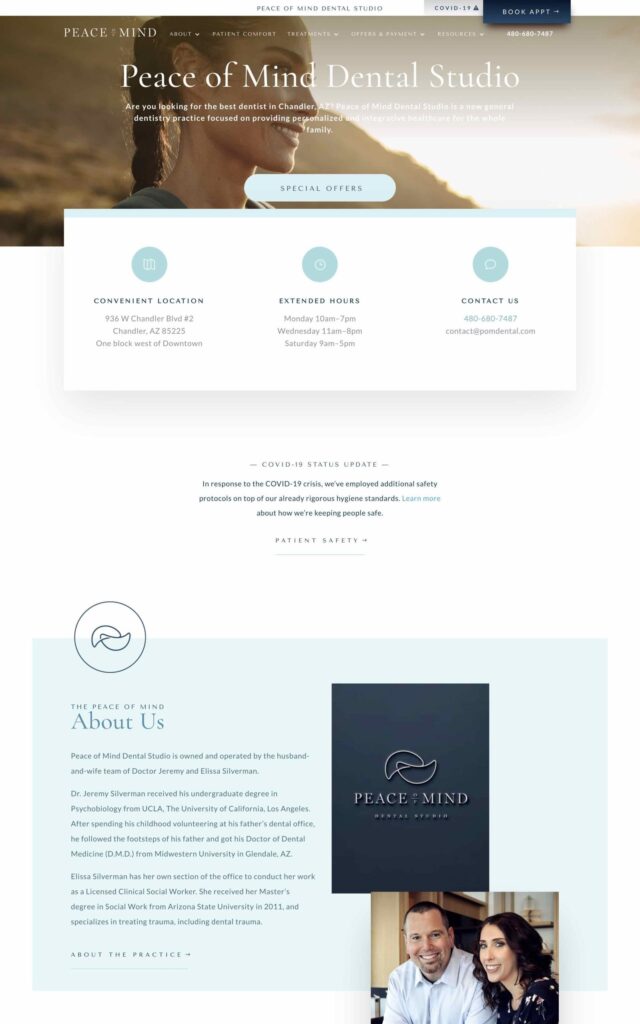 Peace of Mind Dental project screenshot by Ericks Webs Design