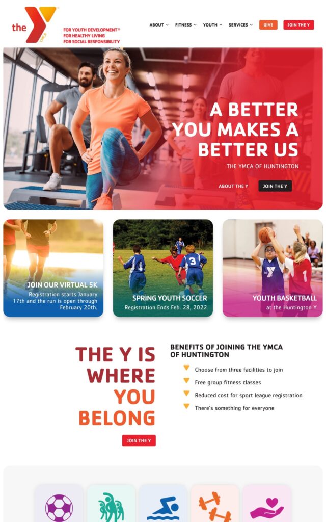 YMCA project screenshot by Ericks Webs Design