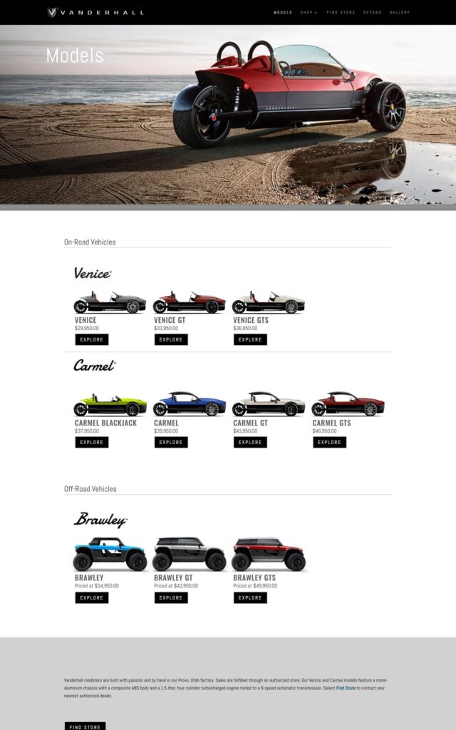 Vanderhall USA project screenshot by Ericks Webs Design