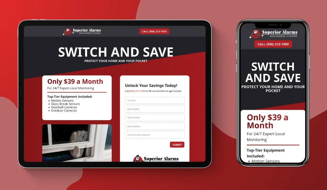 Superior Alarms: Switch & Save Landing Page