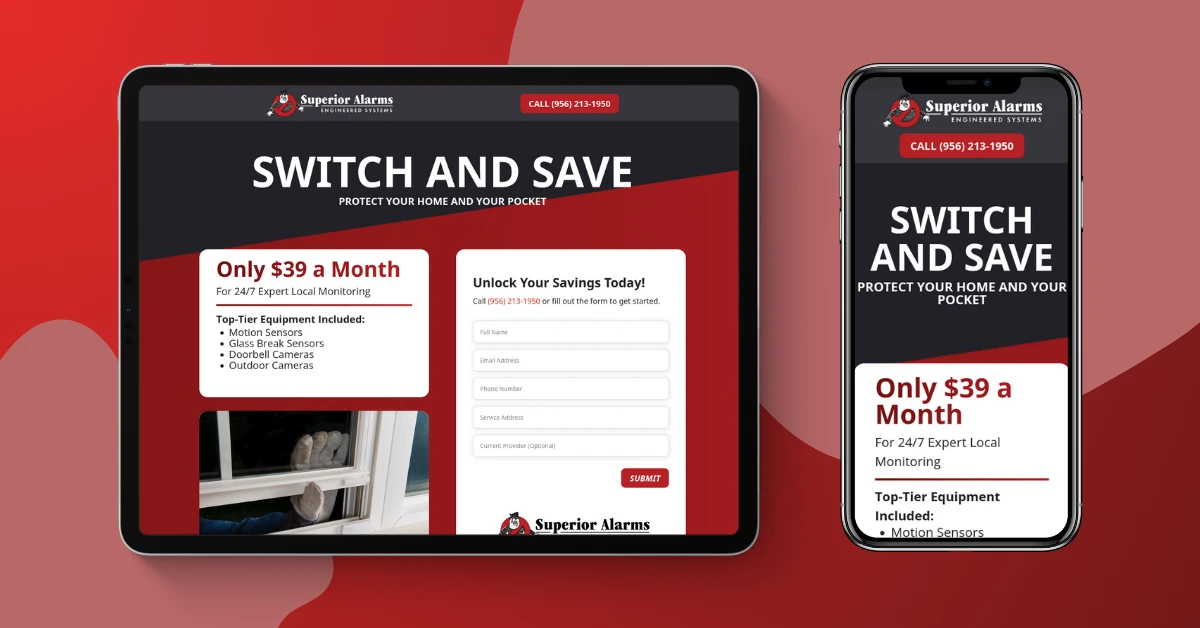 Switch and Save Campaign - Superior Alarms Landing Page